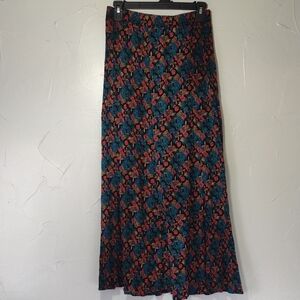 Vintage Carole Little Multicolor Abstract Rayon Maxi Skirt Women's 8